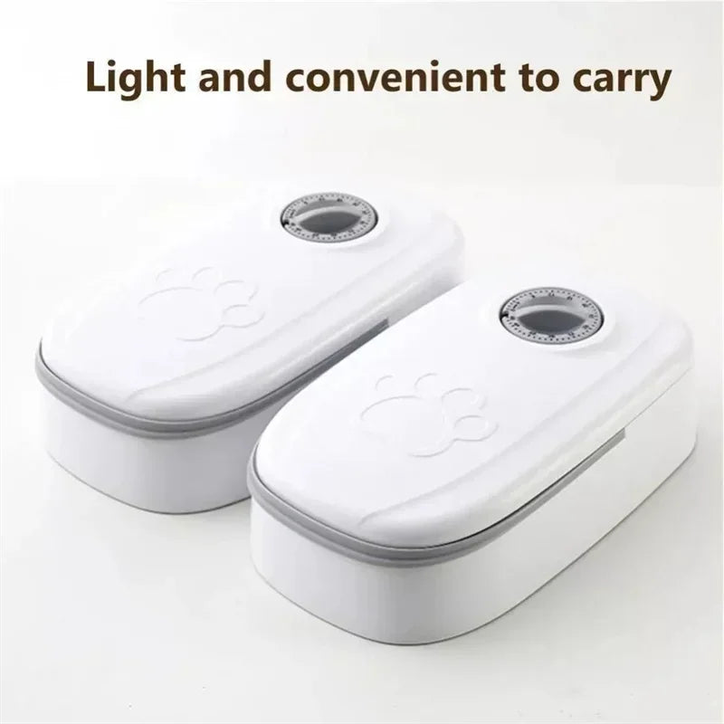 VaultHaus automatic pet food dispenser designed for easy portability and convenience