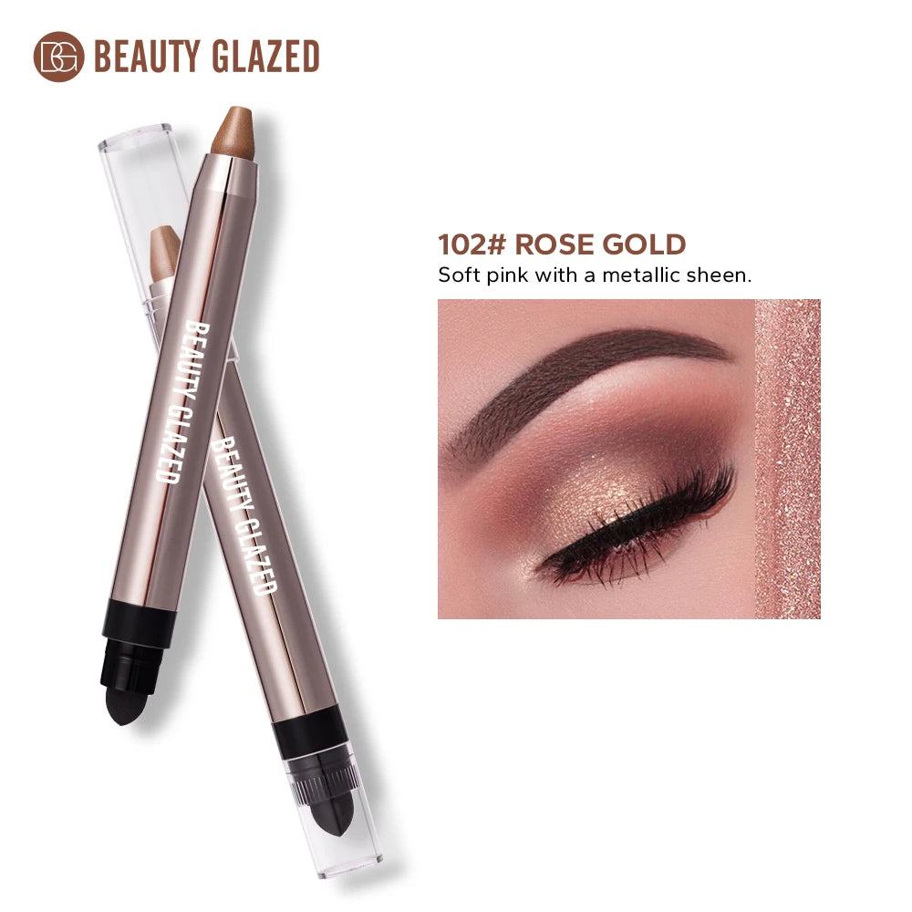 VaultHaus Dual-ended highlighter eyeshadow pencil pearlescen in rose gold with soft pink metallic sheen