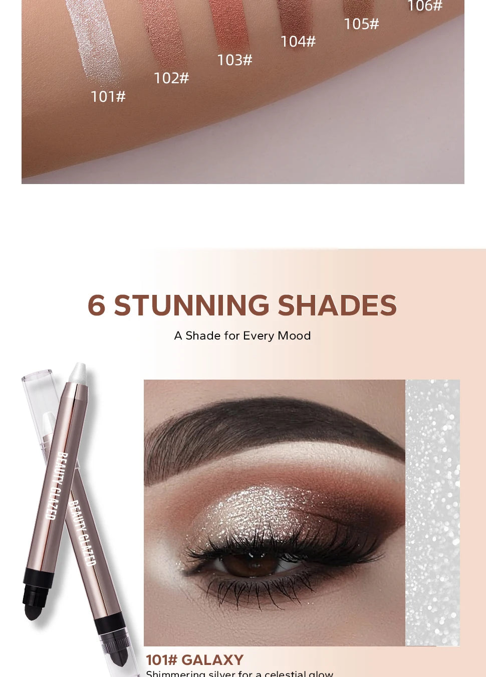 VaultHaus dual-ended highlighter eyeshadow pencil pearlescen in six stunning shades with shimmering silver galaxy