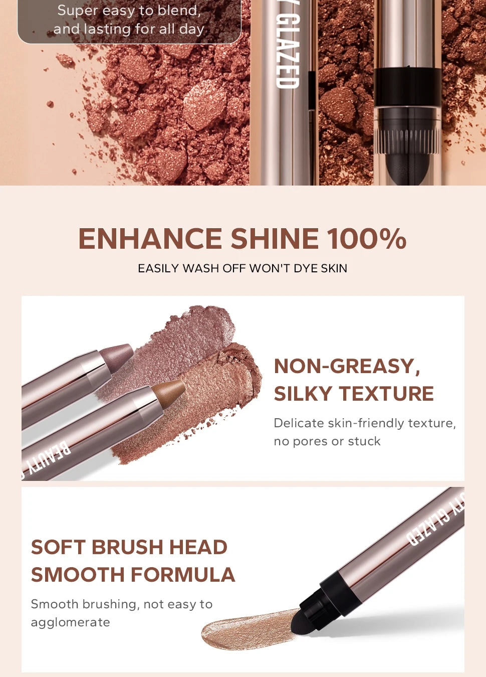VaultHaus Dual-ended highlighter eyeshadow pencil pearlescen with soft brush and silky texture