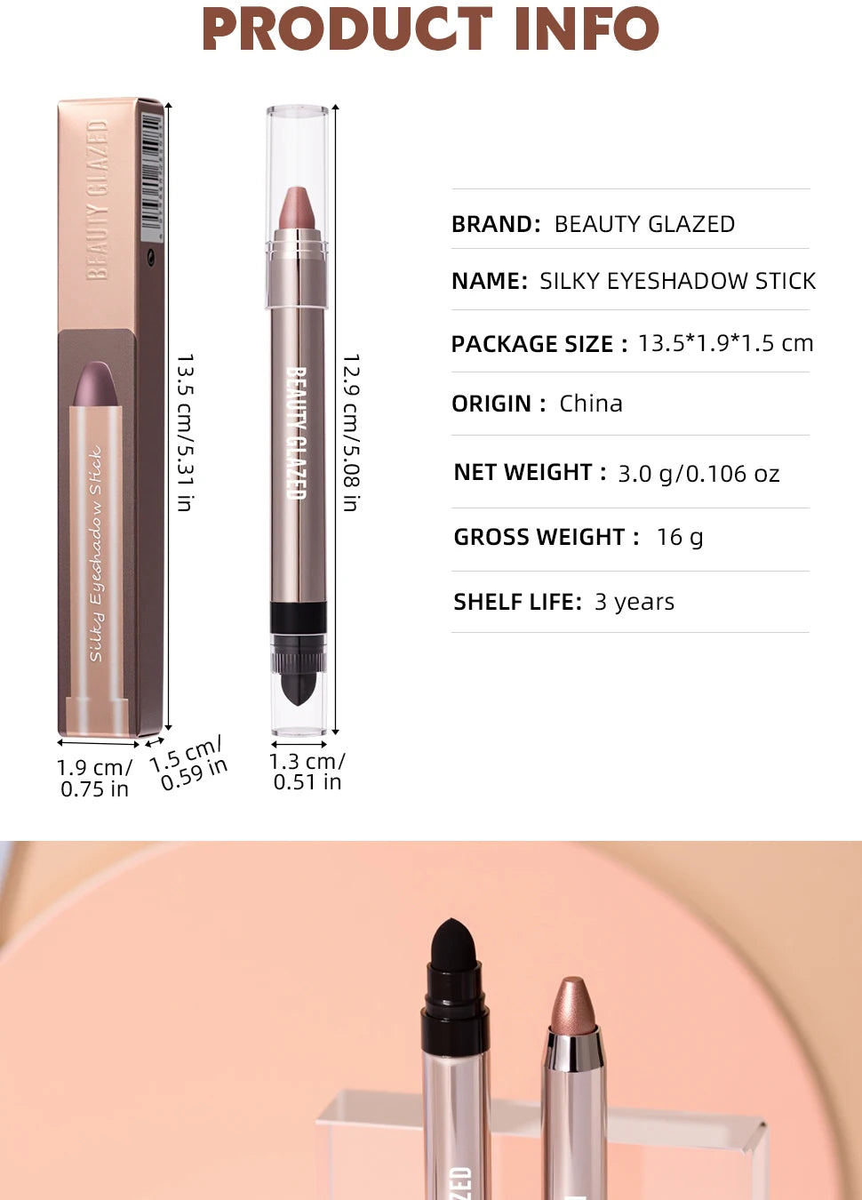 Dual-ended highlighter eyeshadow pencil pearlescen with creamy texture and built-in smudger for easy application