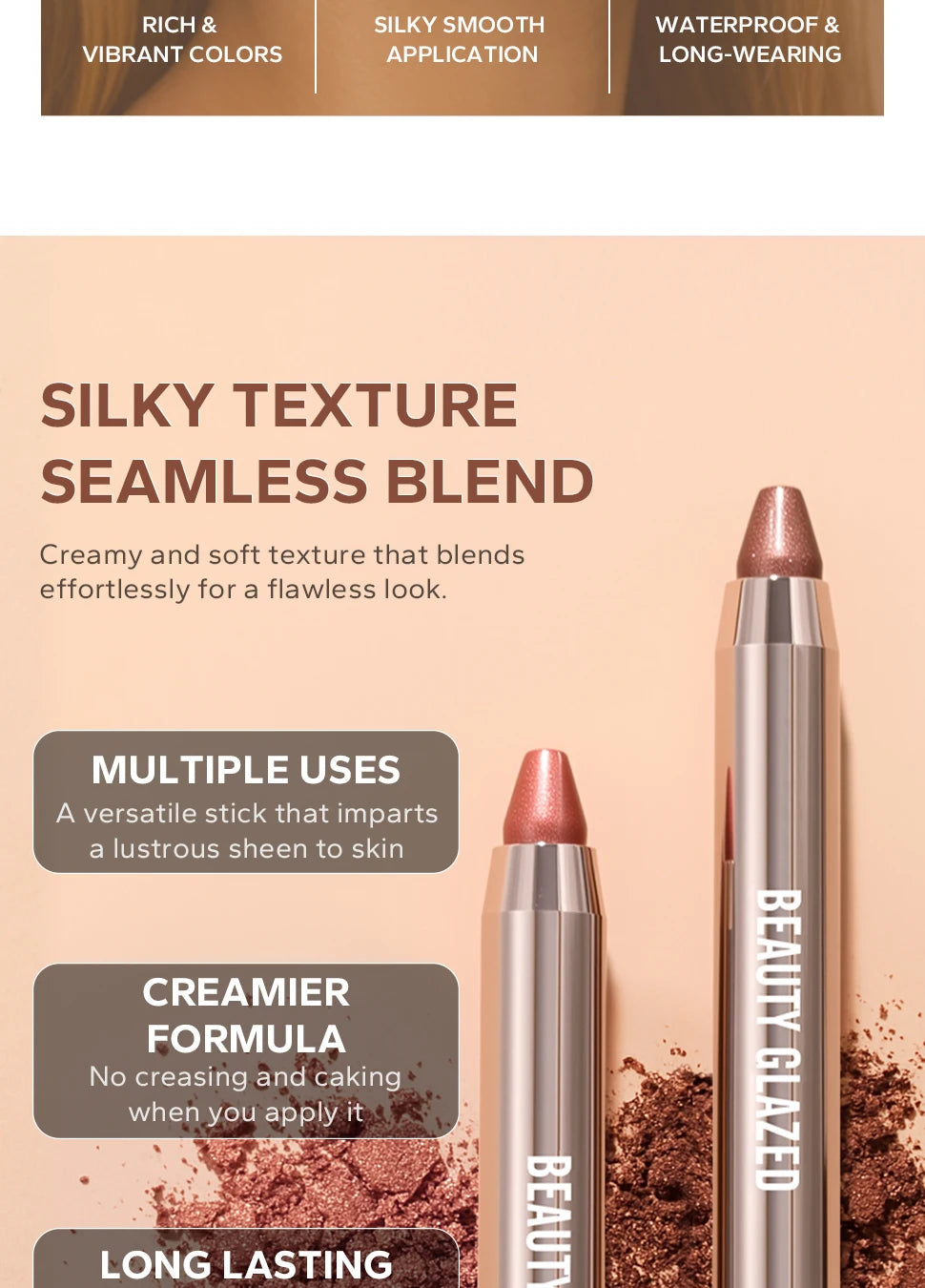 VaultHaus dual-ended highlighter eyeshadow pencil pearlescen with silky texture and seamless blend
