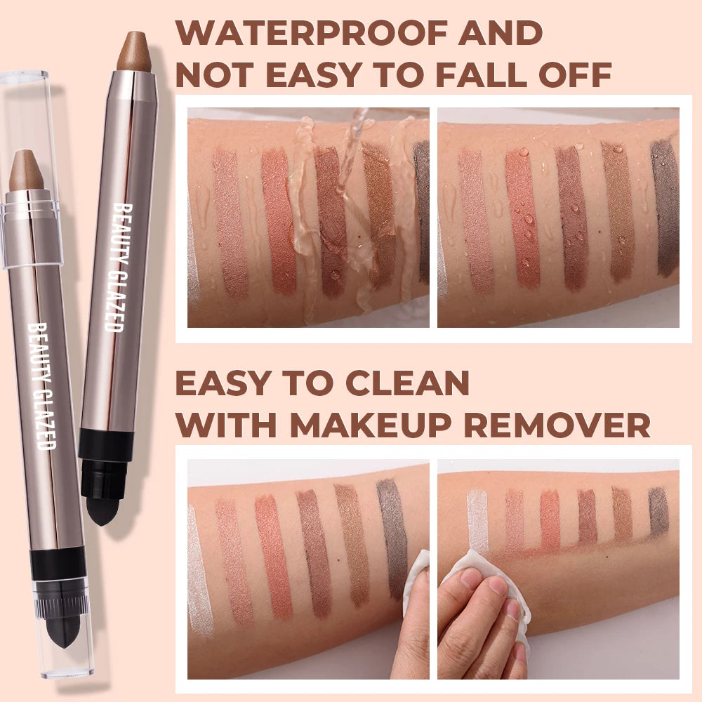 VaultHaus dual-ended highlighter eyeshadow pencil pearlescen swatches showing waterproof and easy to clean makeup removal