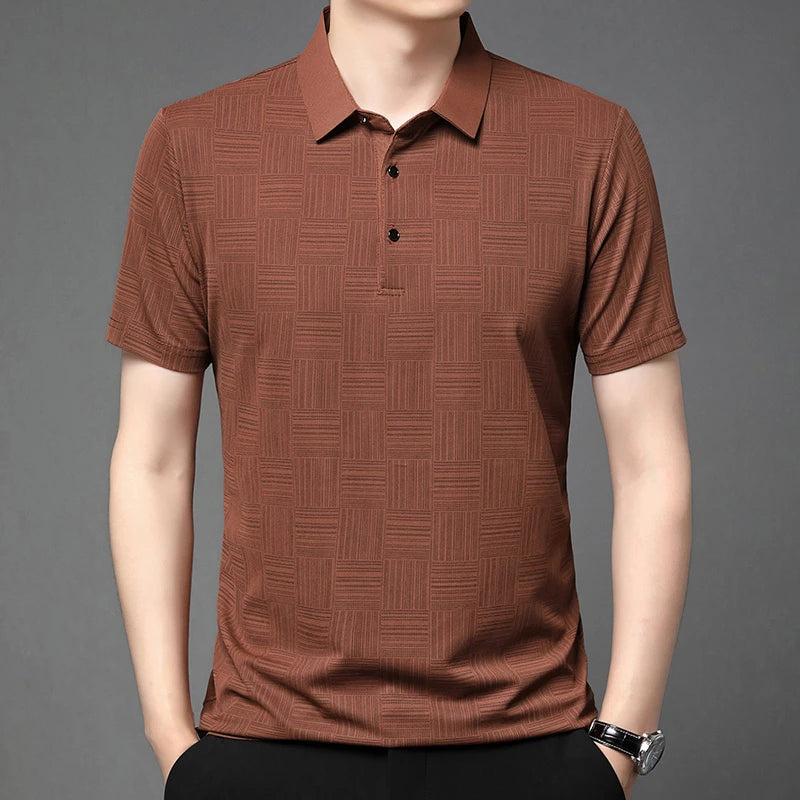 Men's New Printed Business Casual Short sleeved POLO Shirt Fashion Short sleeved Comfortable and Breathable Top