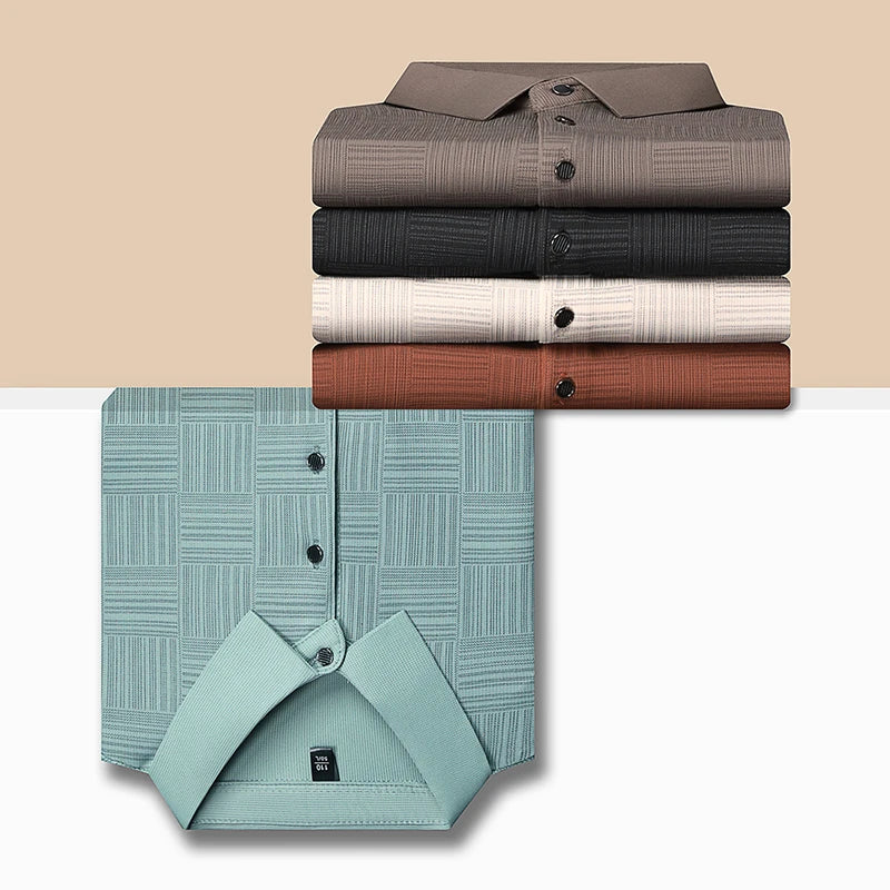 Variety of VaultHaus business casual polo for men in different colors and patterns