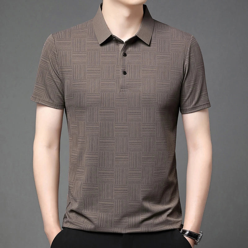 Men's New Printed Business Casual Short sleeved POLO Shirt Fashion Short sleeved Comfortable and Breathable Top - VaultHaus