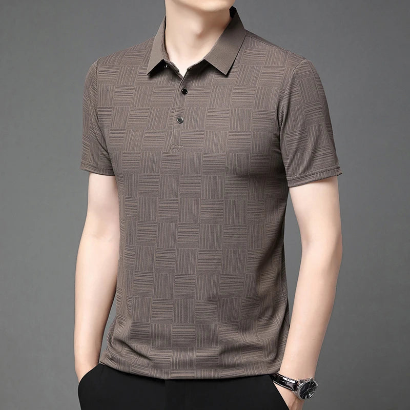 Stylish VaultHaus business casual polo for men in textured brown design, perfect for work or outings