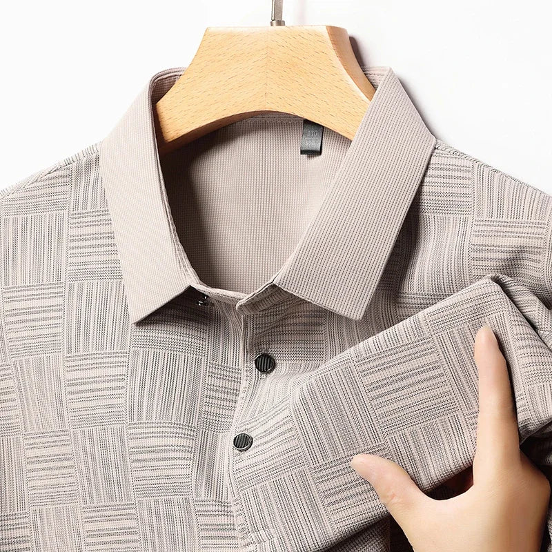 VaultHaus business casual polo for men in a stylish gray pattern, perfect for versatile office wear