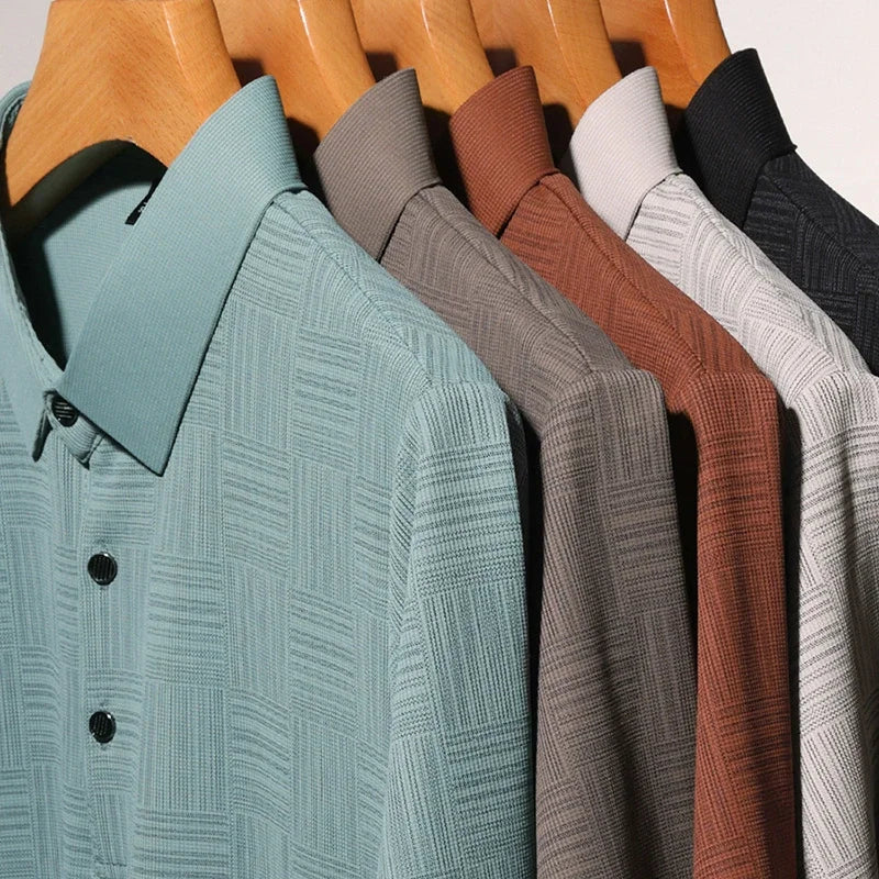 Collection of VaultHaus business casual polo for men in various colors and textured fabrics