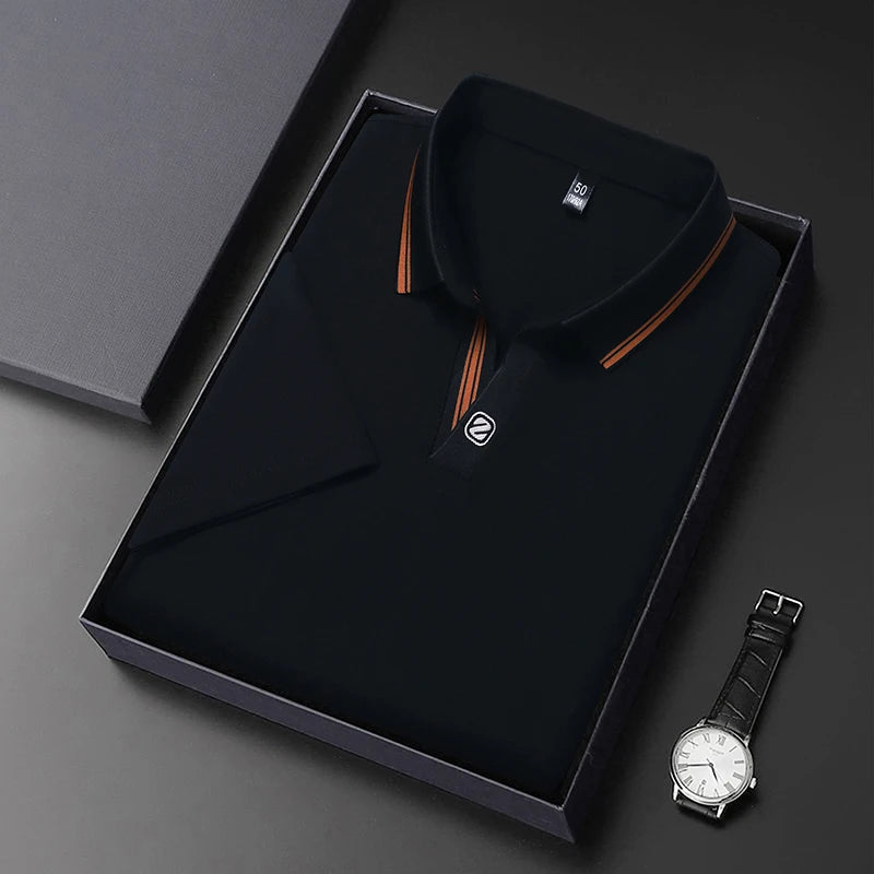 VaultHaus business casual polo top neatly packaged with a wristwatch in a stylish box