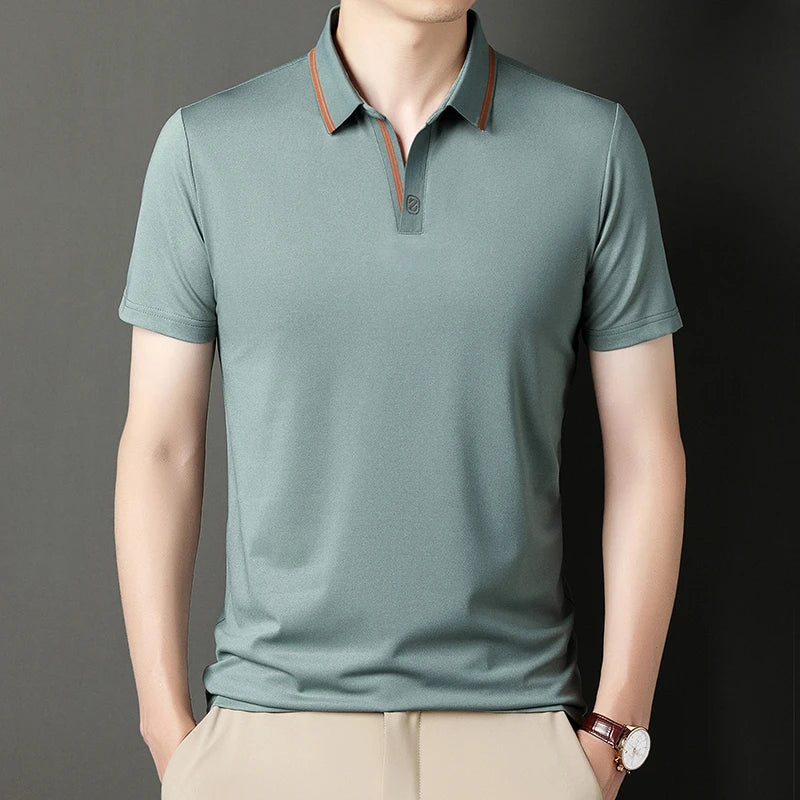 VaultHaus business casual polo top in sage green with a stylish collar for comfortable office wear