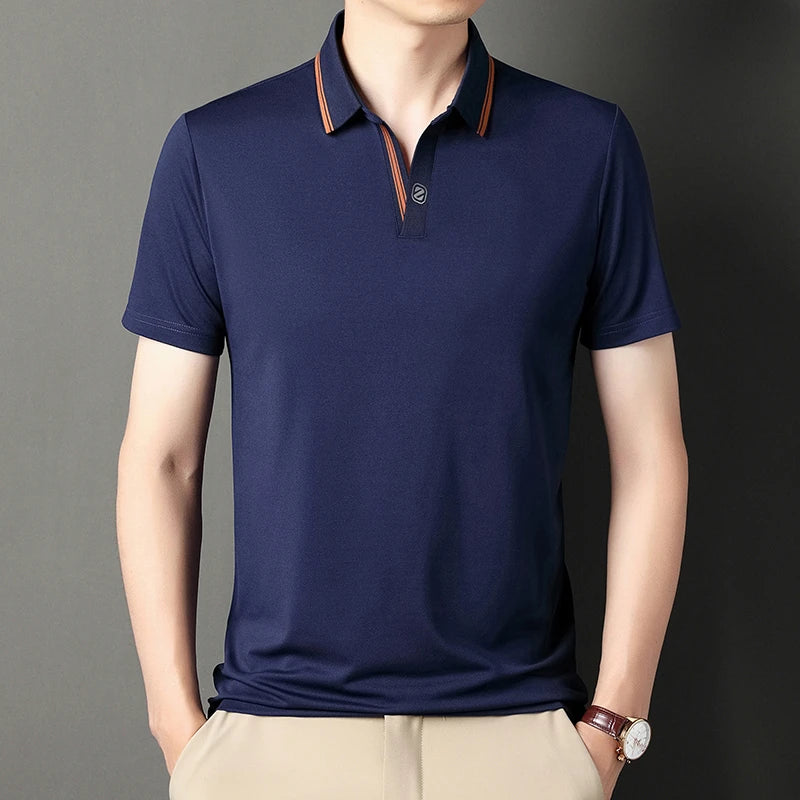 VaultHaus Business Casual Polo Top in Navy with Stylish Trim and Comfortable Fit