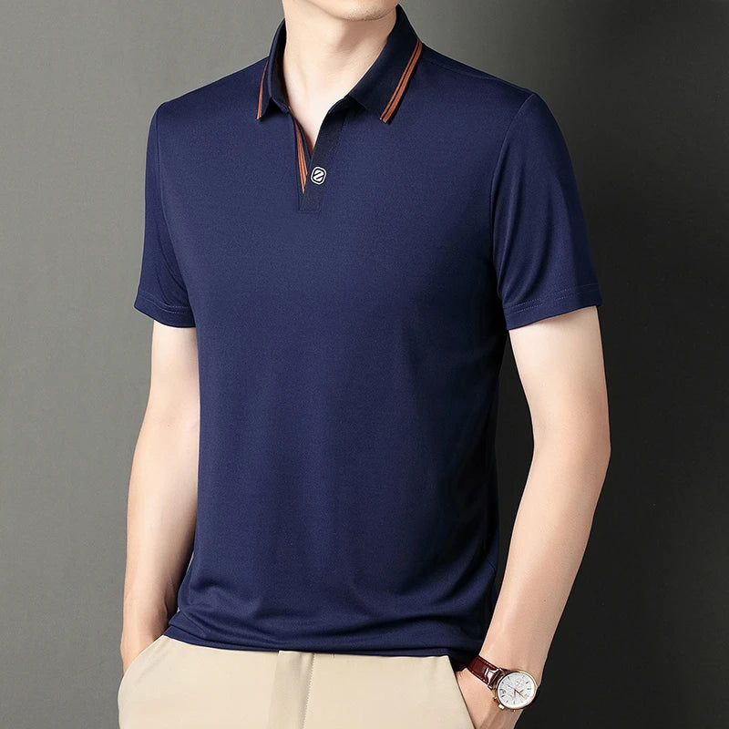 Navy VaultHaus business casual polo top featuring a stylish collar design for versatile office wear