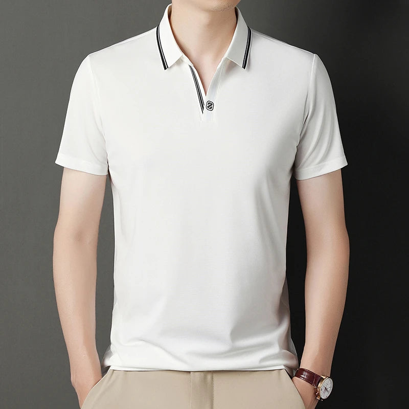 VaultHaus business casual polo top in white with a stylish collar design for versatile wear
