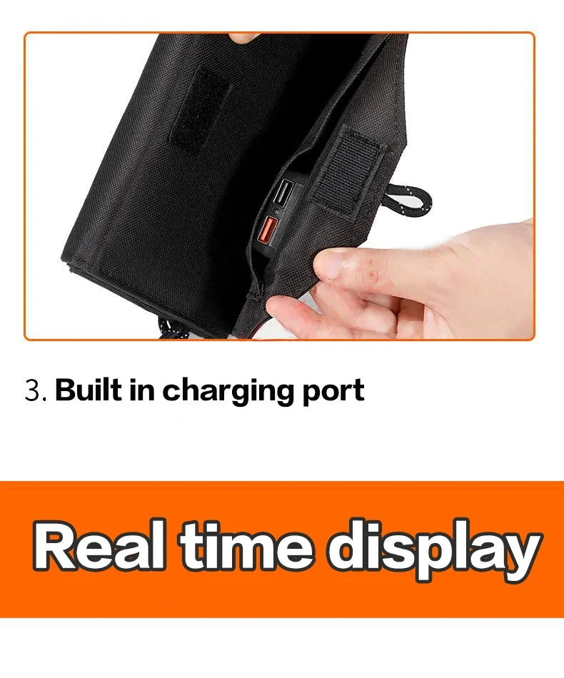 VaultHaus camping portable solar panel charger with built in charging port and real time display