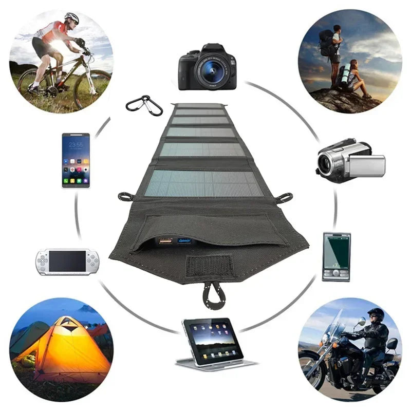 VaultHaus camping portable solar panel charger with USB ports for charging cameras tablets phones and other devices outdoors