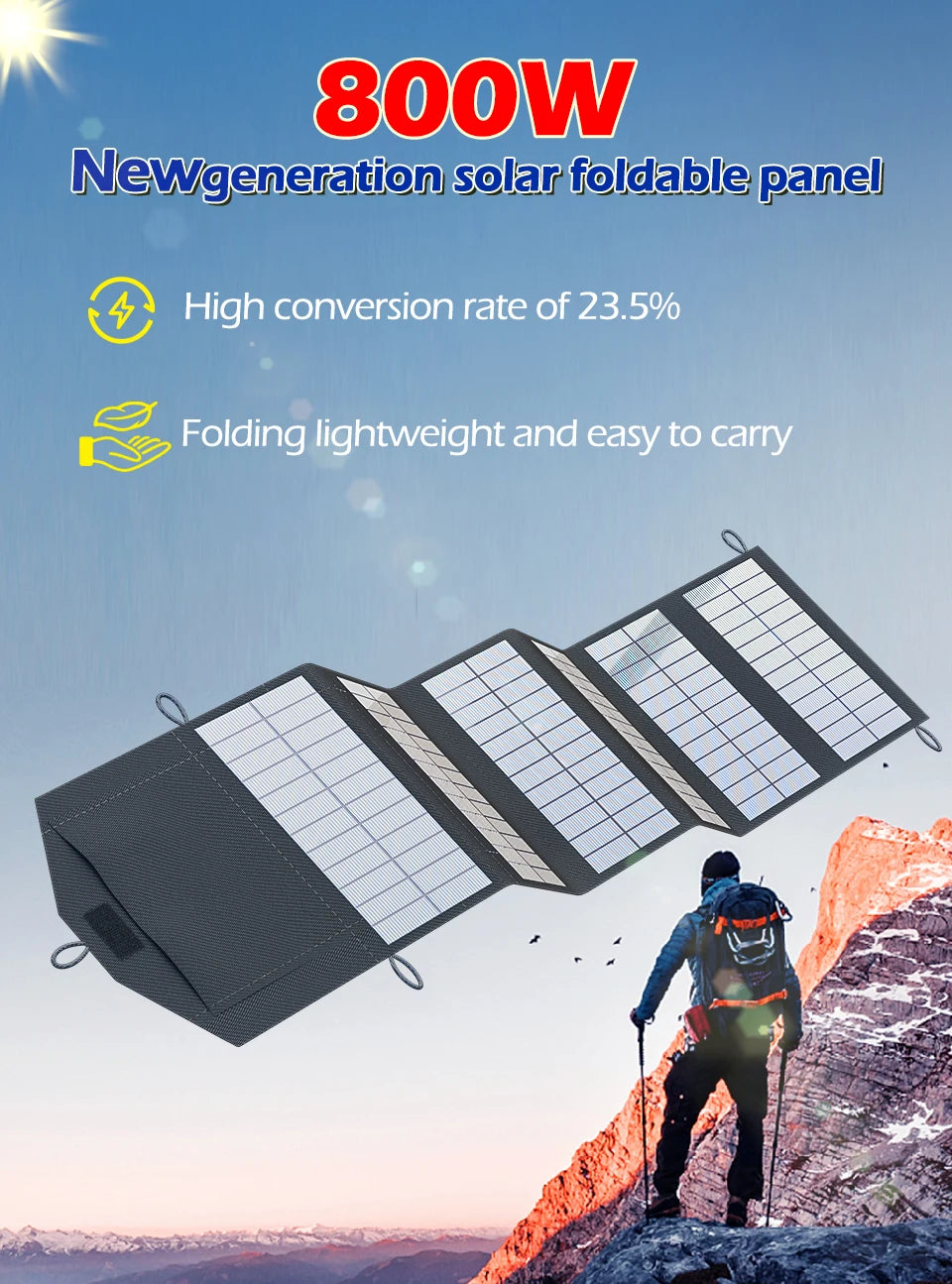 VaultHaus camping portable solar panel charger 800W foldable lightweight high conversion rate