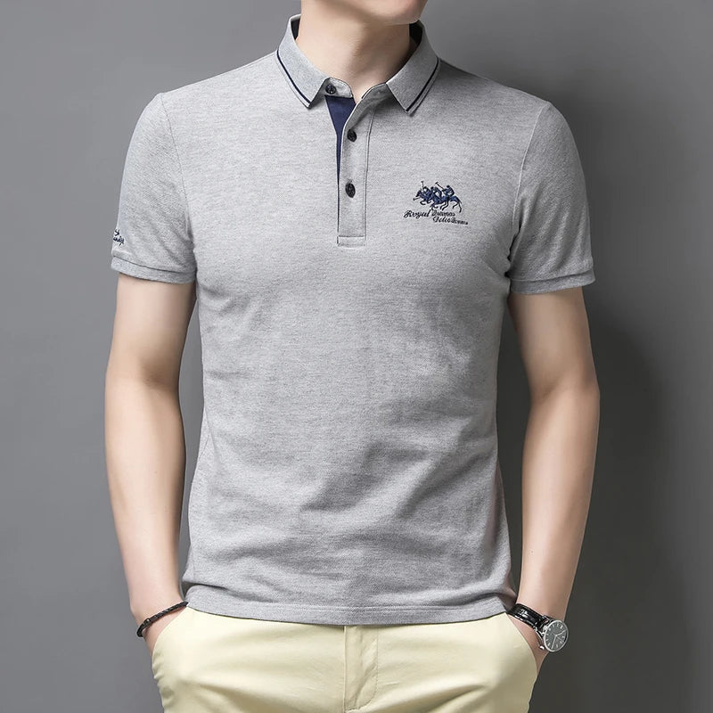Stylish grey VaultHaus comfortable men's polo top with a classic collar and logo detail