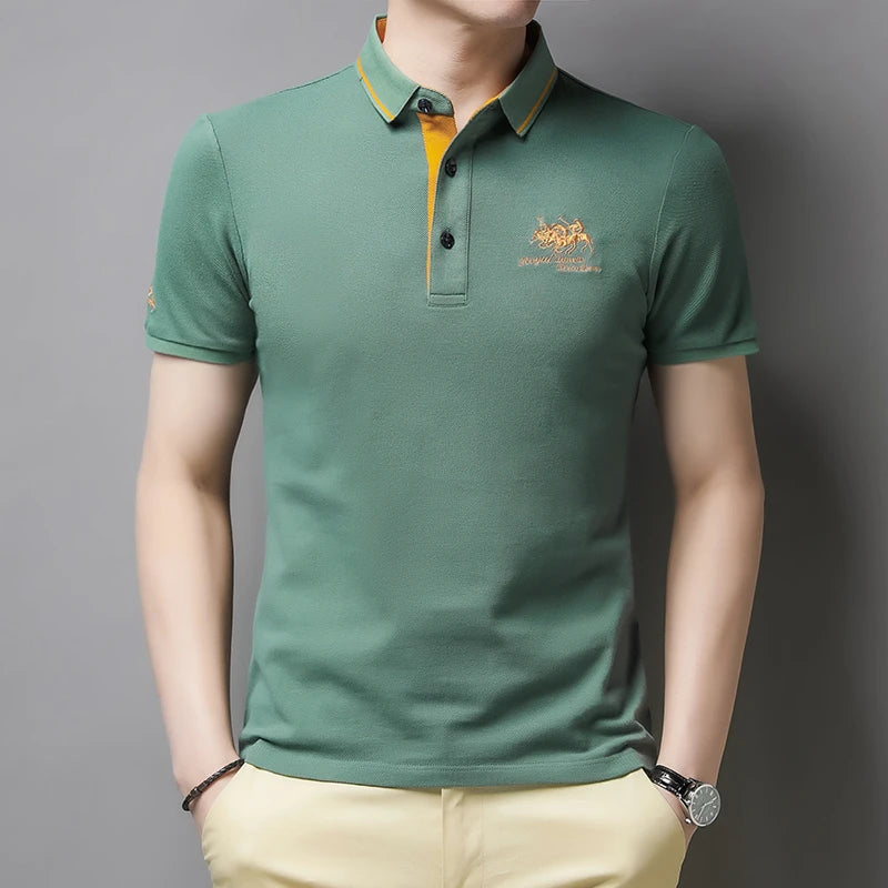 Stylish green VaultHaus comfortable men's polo top with contrasting collar and logo detail