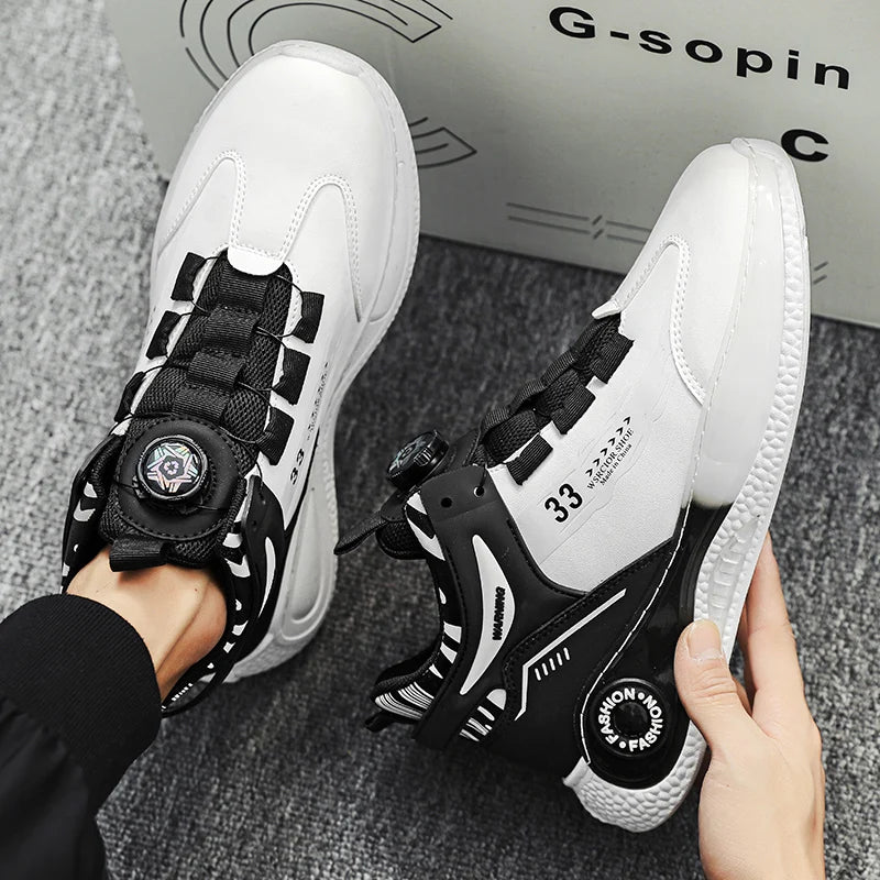 Comfortable non slip lace up men's sneakers in white and black by VaultHaus with modern design