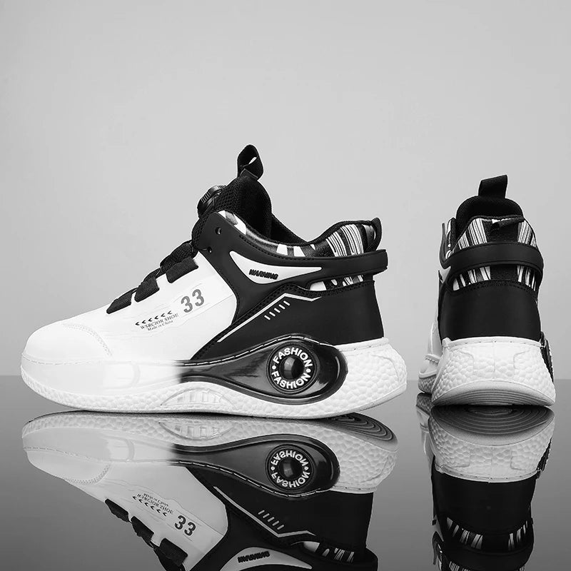 VaultHaus comfortable non slip lace up men's sneakers in white and black fashion design