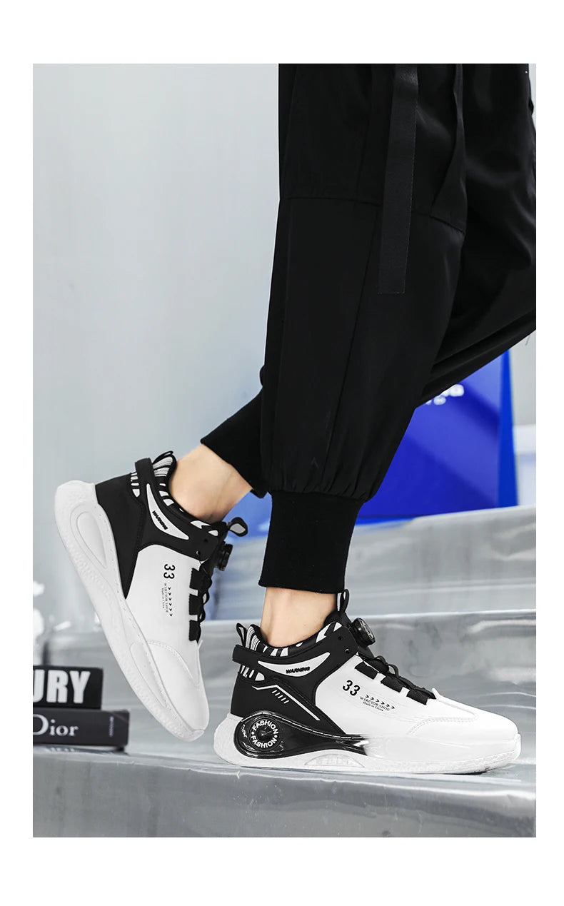 Comfortable non slip lace up men's sneakers by VaultHaus in black and white design