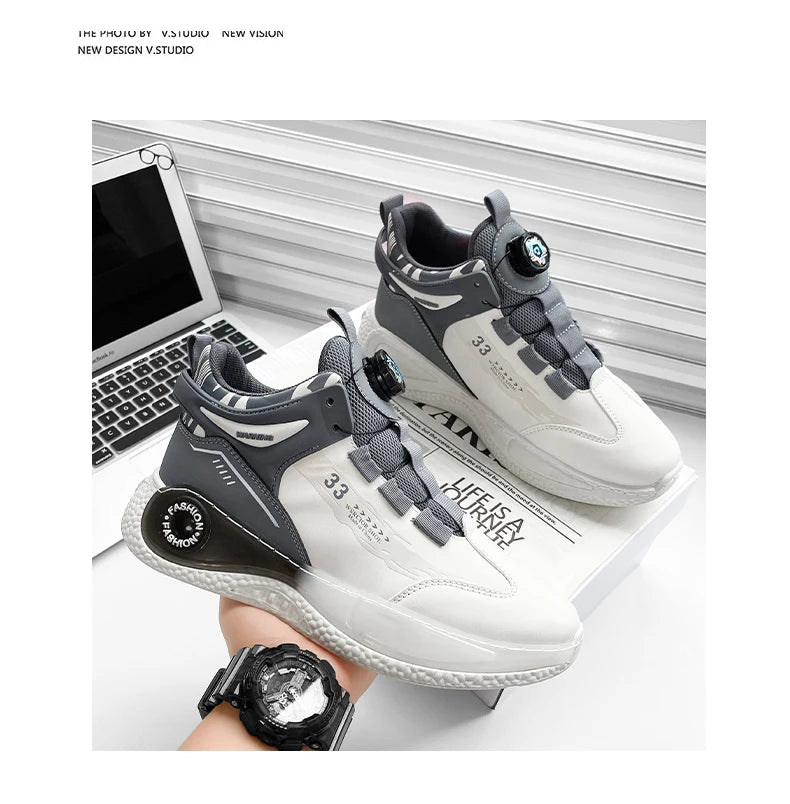 VaultHaus comfortable non slip lace up men's sneakers in white and gray with modern design