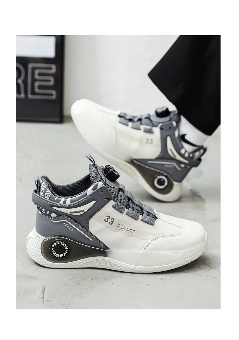 VaultHaus comfortable non slip lace up men's sneakers white and gray casual athletic shoes