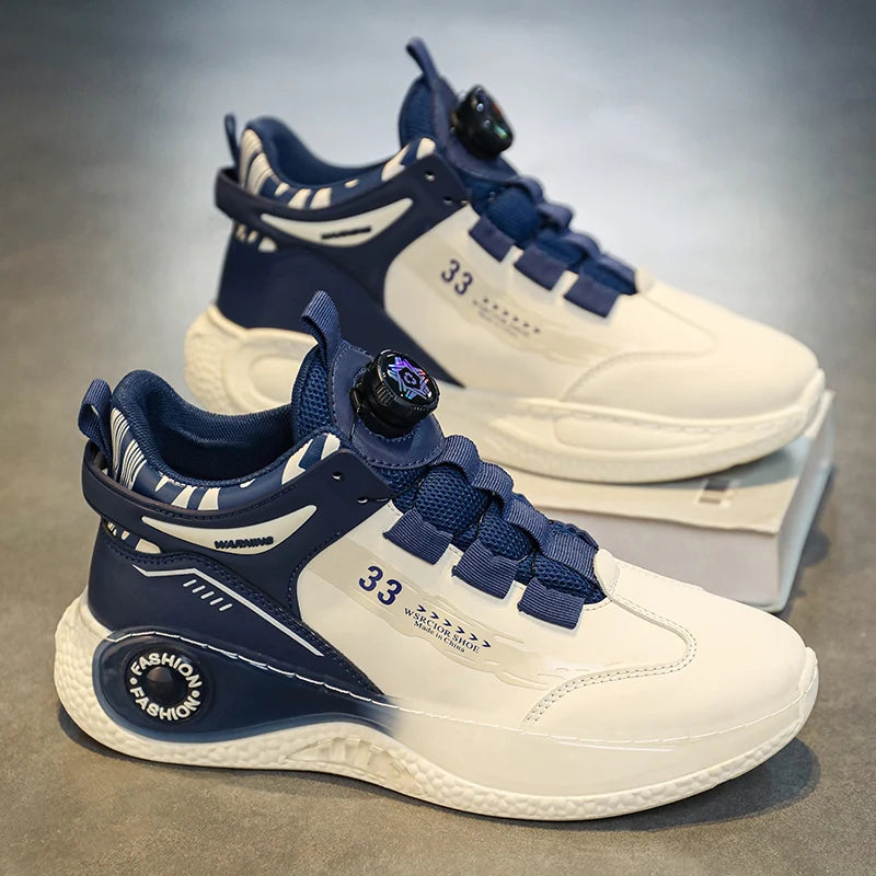 Comfortable non slip lace up men's sneakers by VaultHaus in navy and white with cushioned sole