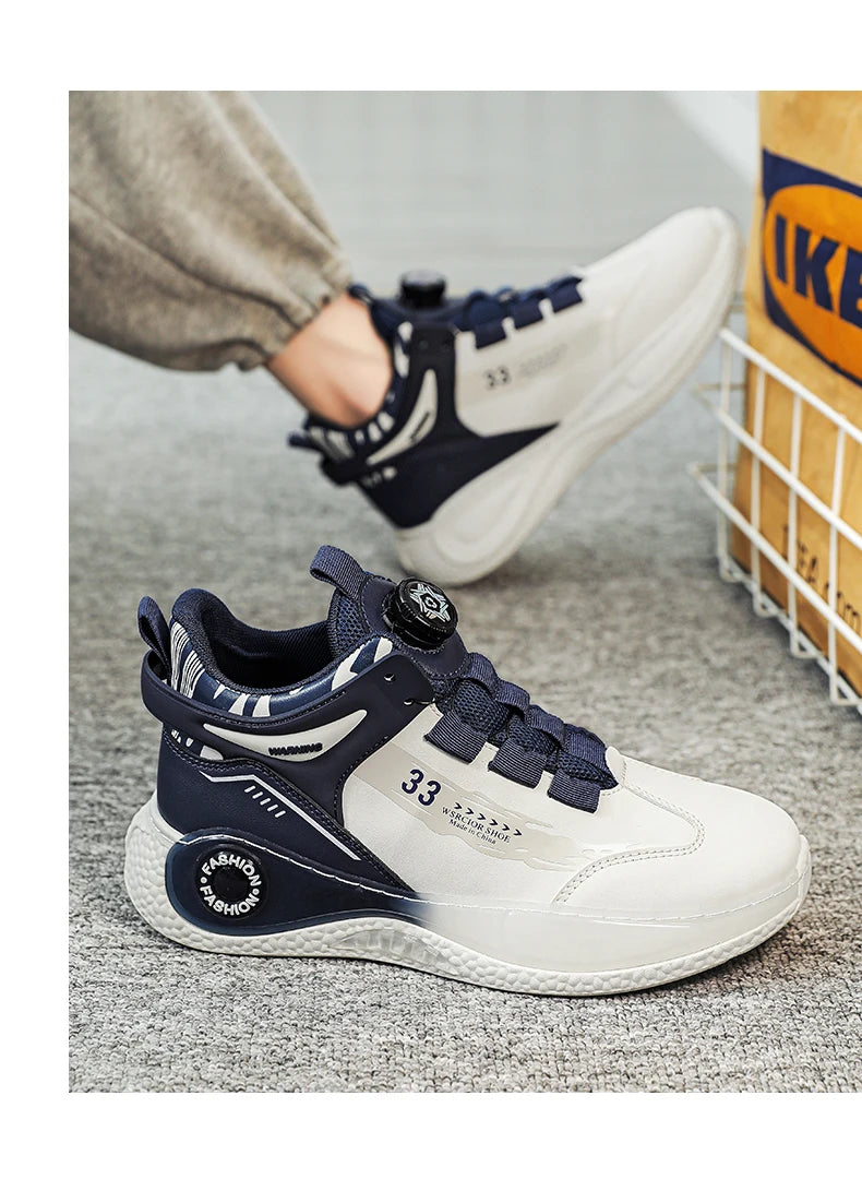 VaultHaus comfortable non slip lace up men's sneakers in white and navy for casual wear