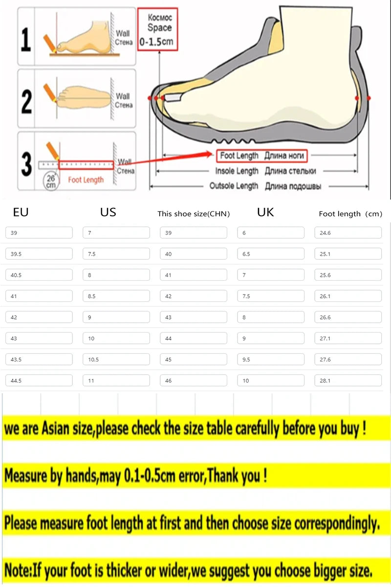 VaultHaus comfortable non slip lace up men's sneakers size guide with foot length measurement instructions