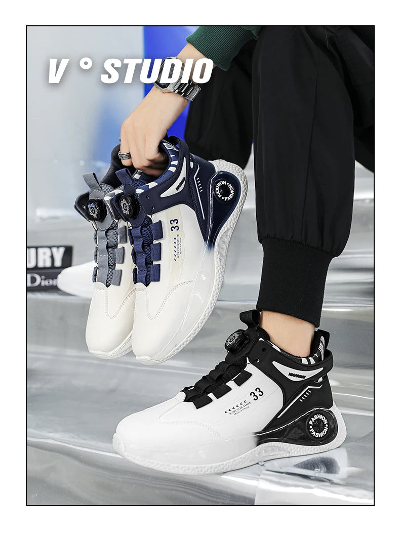 VaultHaus comfortable non slip lace up men's sneakers in black and white with sporty design