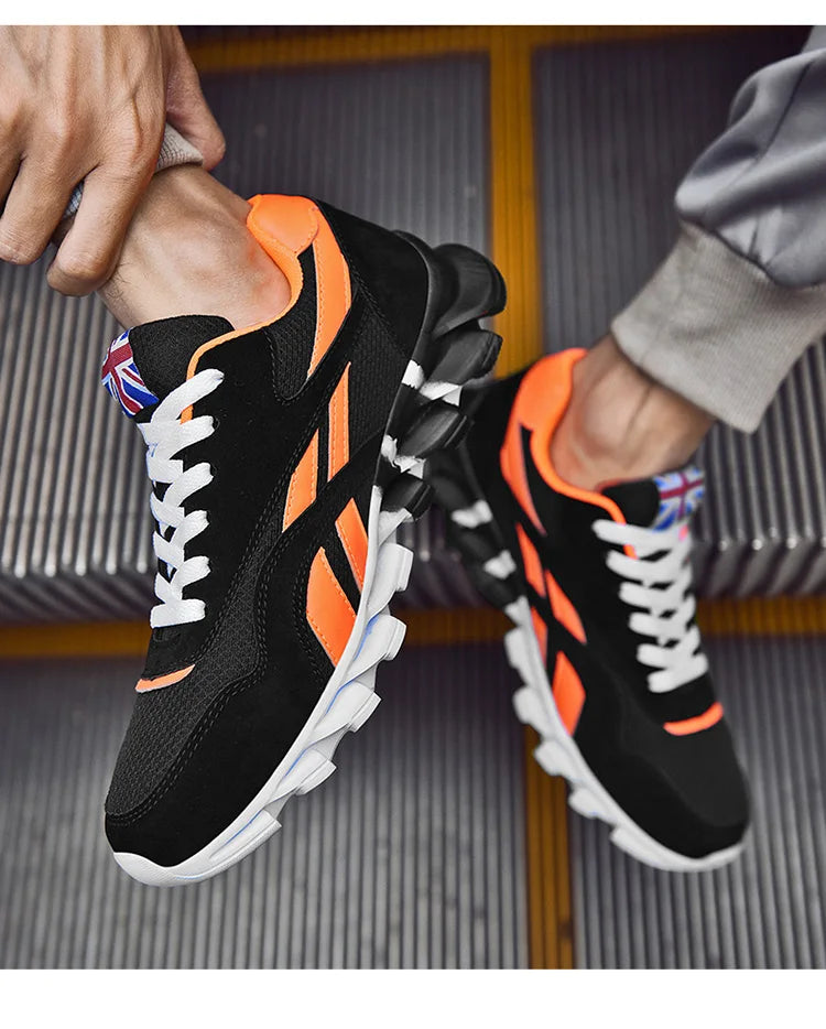 VaultHaus comfortable unisex walking sneakers in black and orange with stylish design and cushioned sole