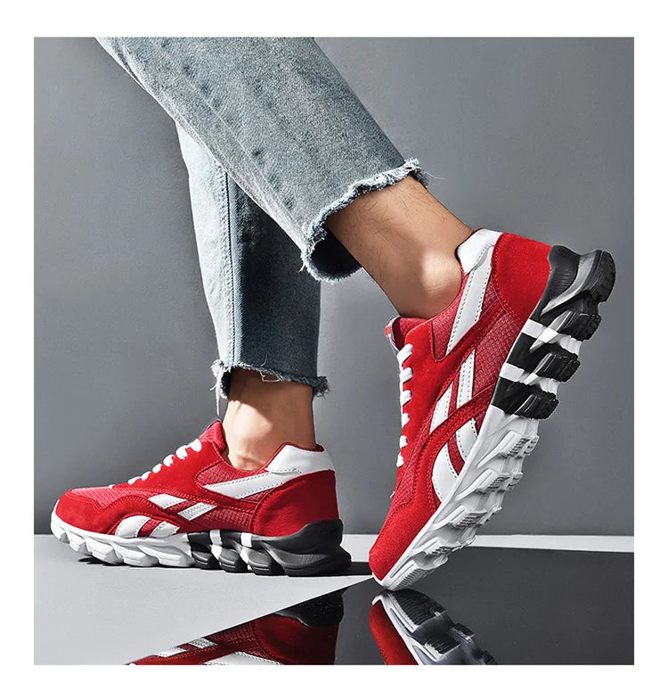 VaultHaus comfortable unisex walking sneakers in red and white, perfect for casual outings