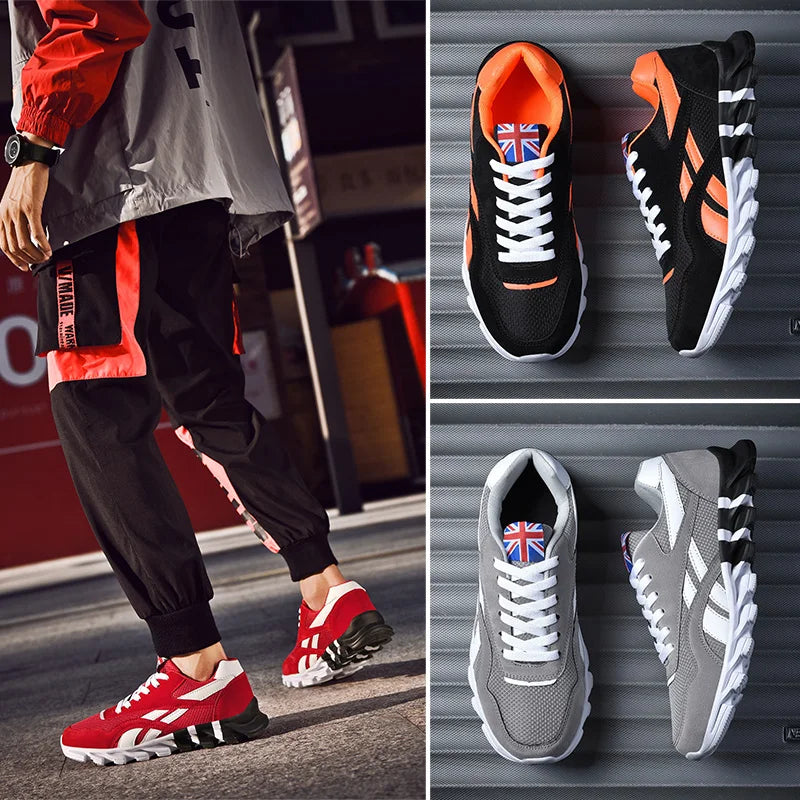 Stylish VaultHaus comfortable unisex walking sneakers in red and black with cushioned soles for all-day wear