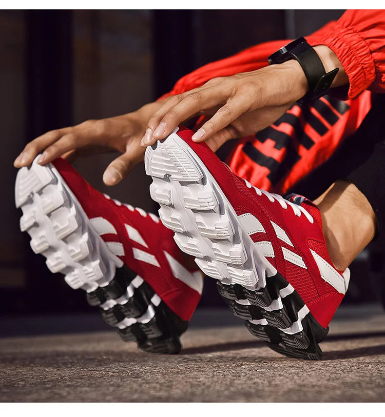 Stylish red VaultHaus comfortable unisex walking sneakers with flexible sole for all-day support