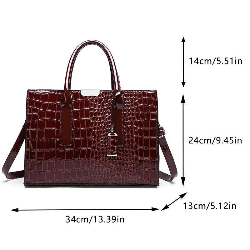 VaultHaus crocodile print tote bag in dark red with stylish handles and adjustable strap