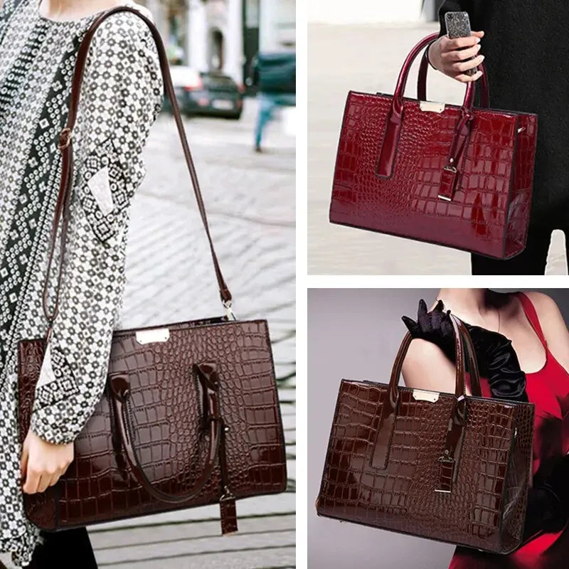 Stylish VaultHaus crocodile print tote bag in dark red perfect for everyday use