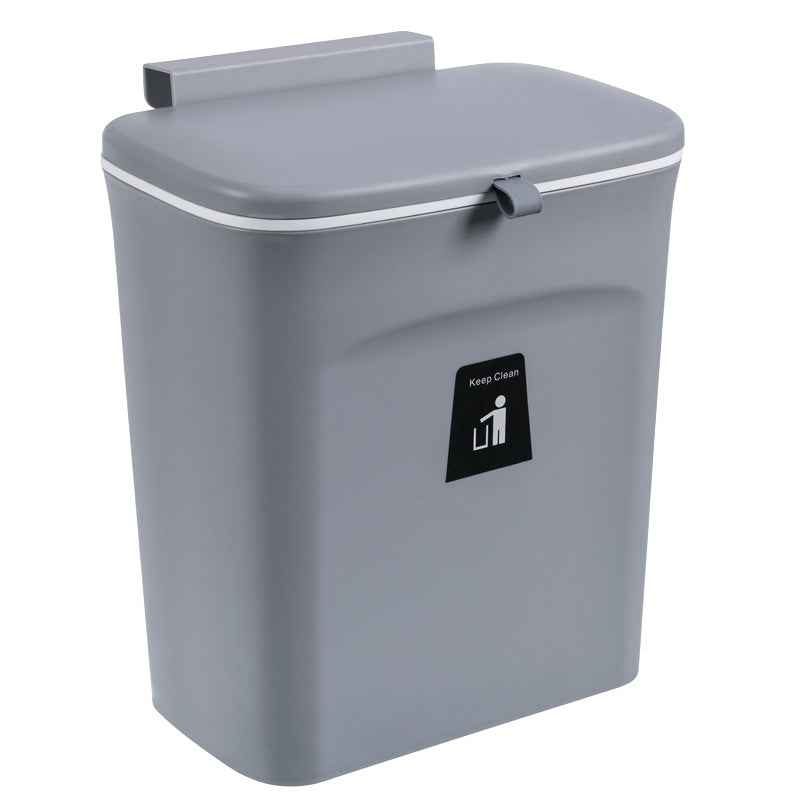 VaultHaus Door Hanging Trash Can in Grey with a Lid and Keep Clean Design for Convenient Waste Disposal