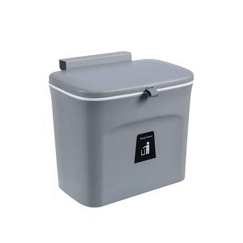 VaultHaus Door Hanging Trash Can in Gray with Hinged Lid for Convenient Waste Management