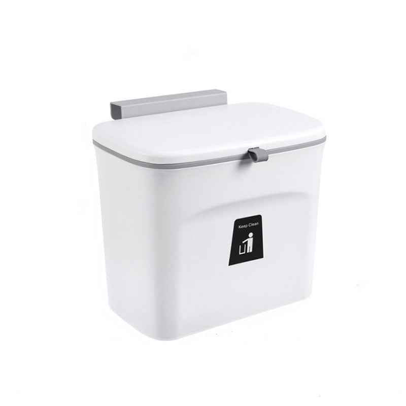 VaultHaus Door Hanging Trash Can in sleek white design with compact lid for convenient waste disposal