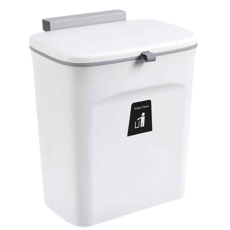 VaultHaus Door Hanging Trash Can in white with a sleek design and easy-to-use lid