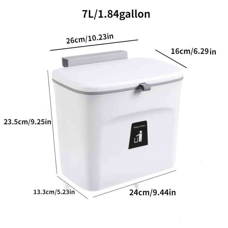 VaultHaus Door Hanging Trash Can in White with a 7L capacity for convenient waste disposal