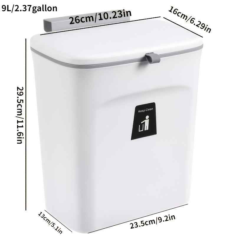 VaultHaus Door Hanging Trash Can with a sleek design and lid, perfect for recycling kitchen waste