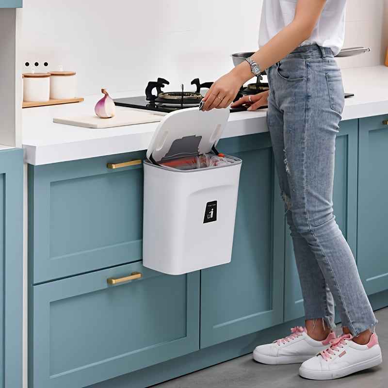 VaultHaus Door Hanging Trash Can in a modern kitchen, convenient for easy waste disposal