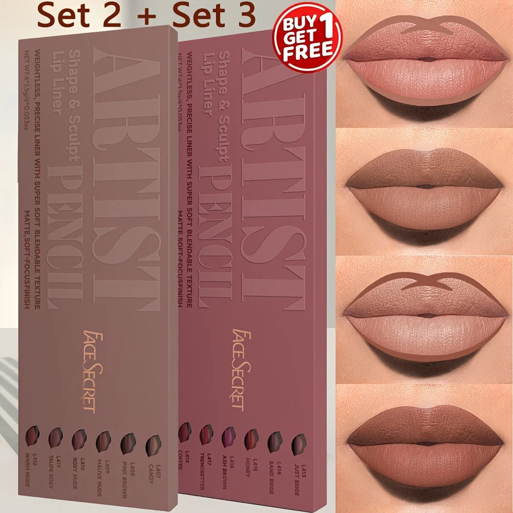 VaultHaus 12 piece long lip liner set with nude and brown shades for precise lip shaping and sculpting