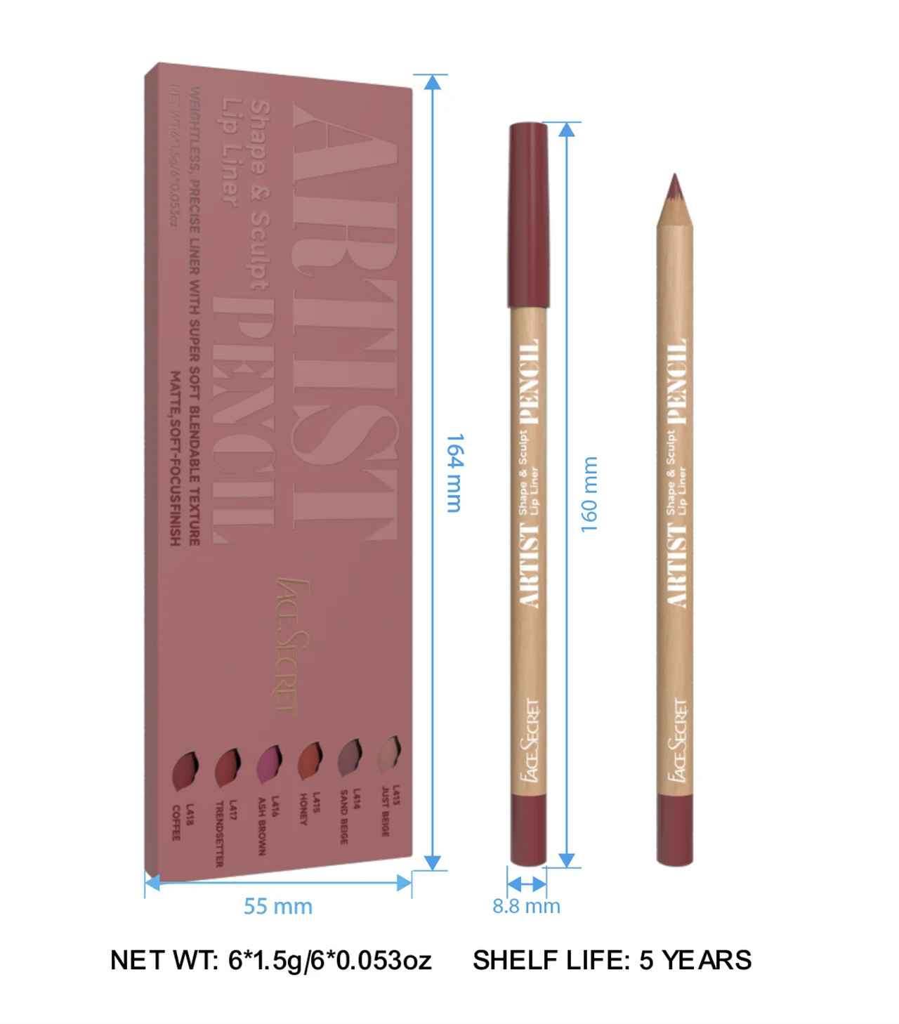 VaultHaus blendable lip liner kit with six versatile shades for easy application and perfect lip definition