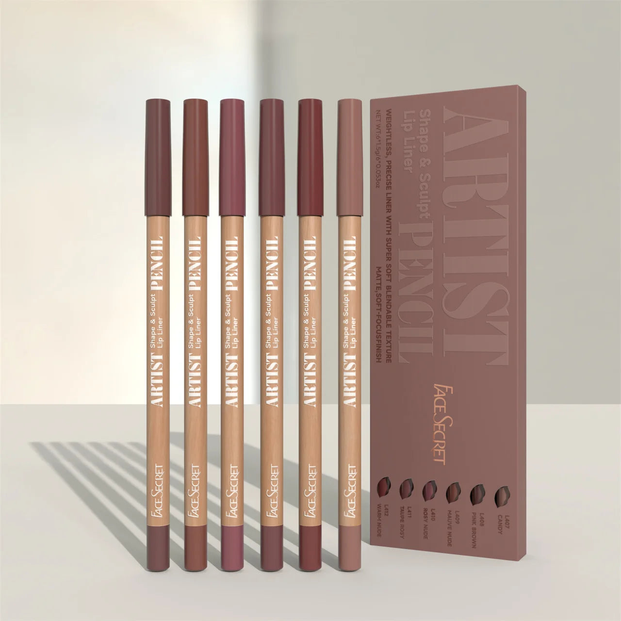 VaultHaus blendable lip liner kit featuring seven shades for versatile lip makeup looks