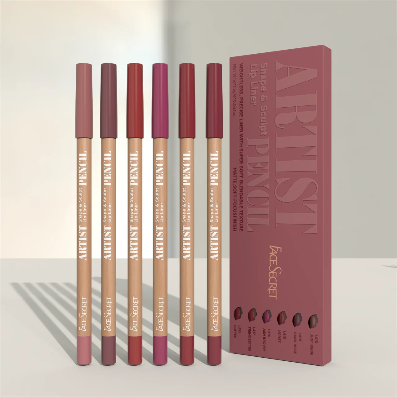 VaultHaus blendable lip liner kit featuring eight versatile shades for precise lip definition