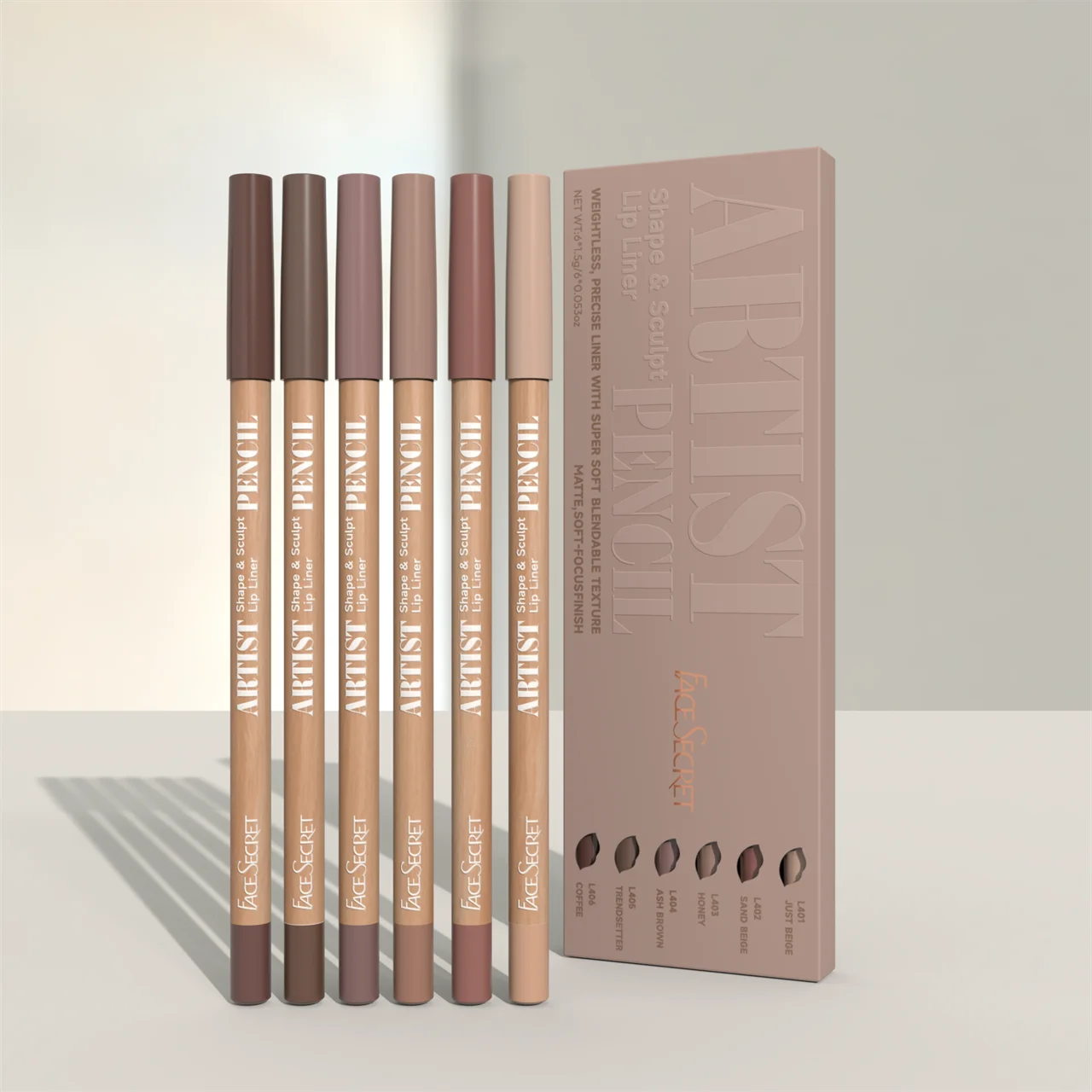 VaultHaus blendable lip liner kit featuring six shades of versatile lip pencils and sleek packaging